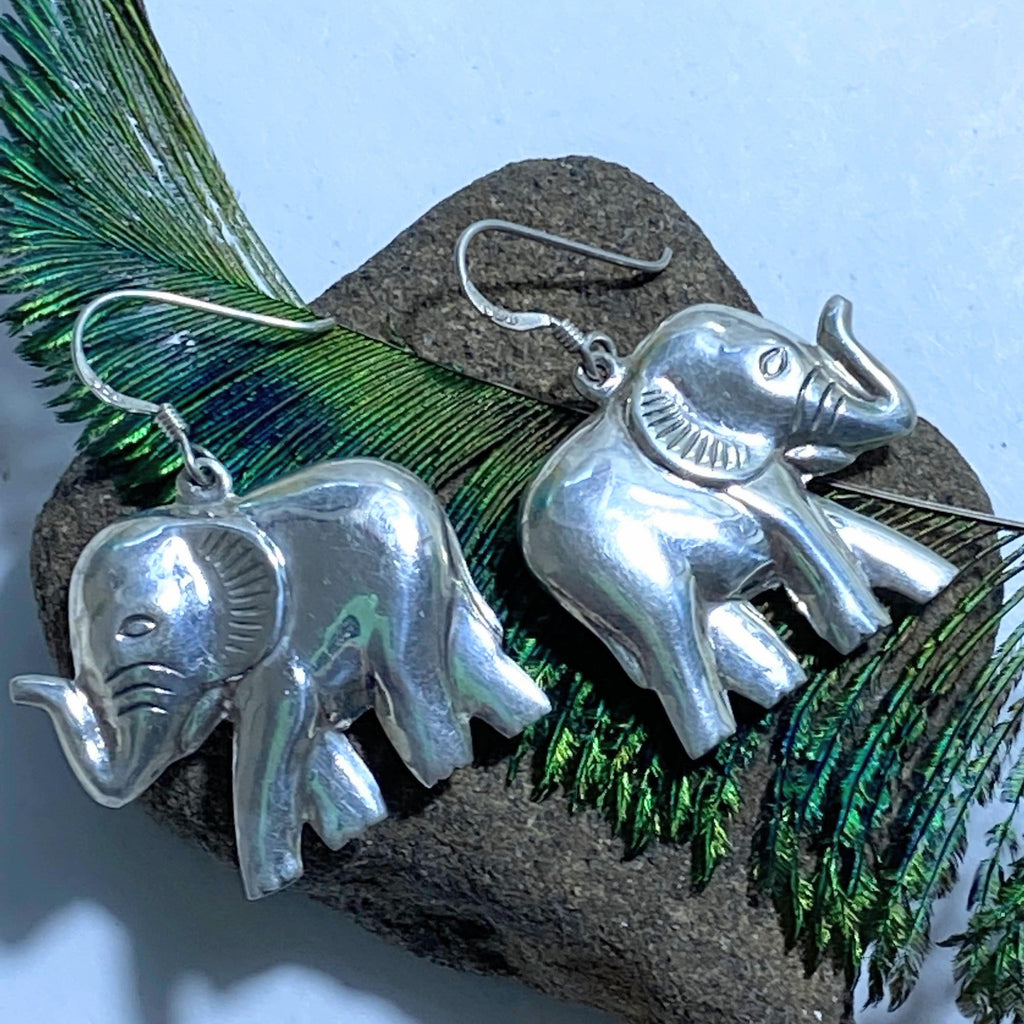 Cute Lightweight Elephant Sterling Silver Earrings - Earth Family Crystals