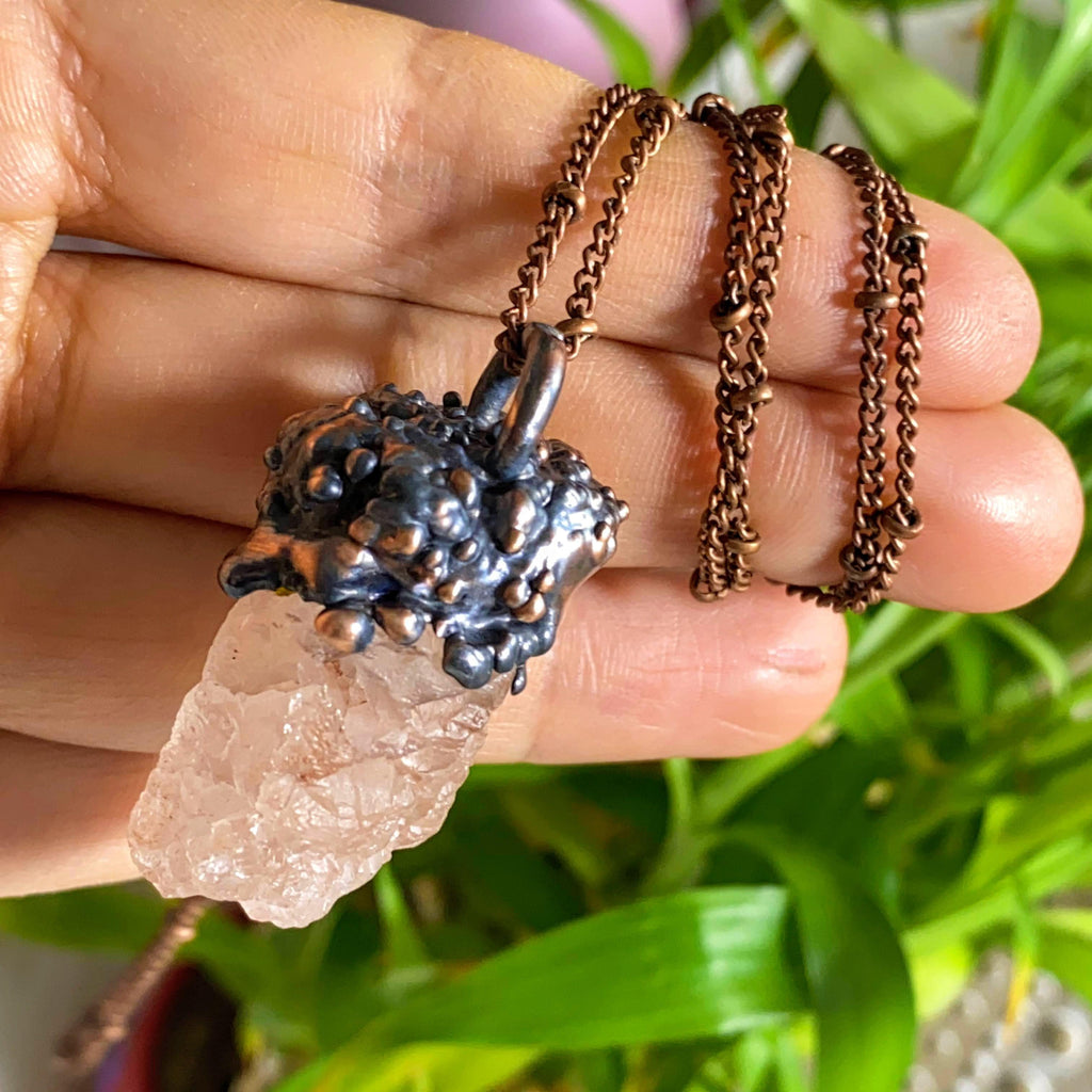 Glowing Goddess~ Natural Pink Nirvana Ice Quartz Ooak Handmade Copper Necklace (24" chain) - Earth Family Crystals