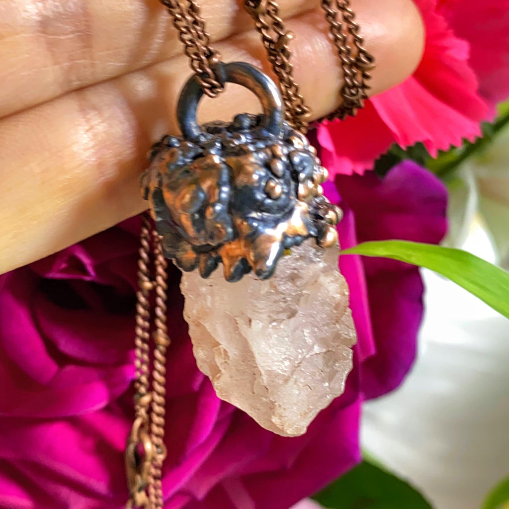 Glowing Goddess~ Natural Pink Nirvana Ice Quartz Ooak Handmade Copper Necklace (24" chain) - Earth Family Crystals