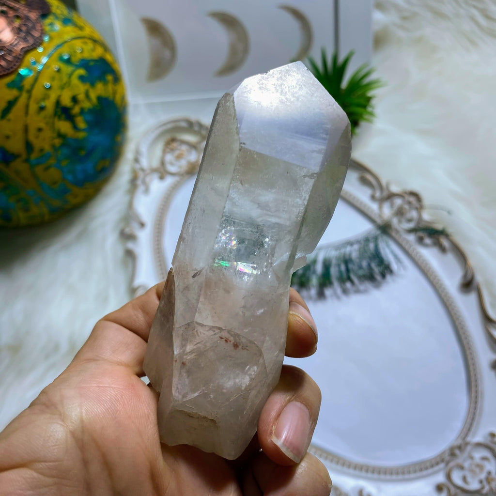 Rainbow Included Lemurian Quartz Point From Brazil - Earth Family Crystals