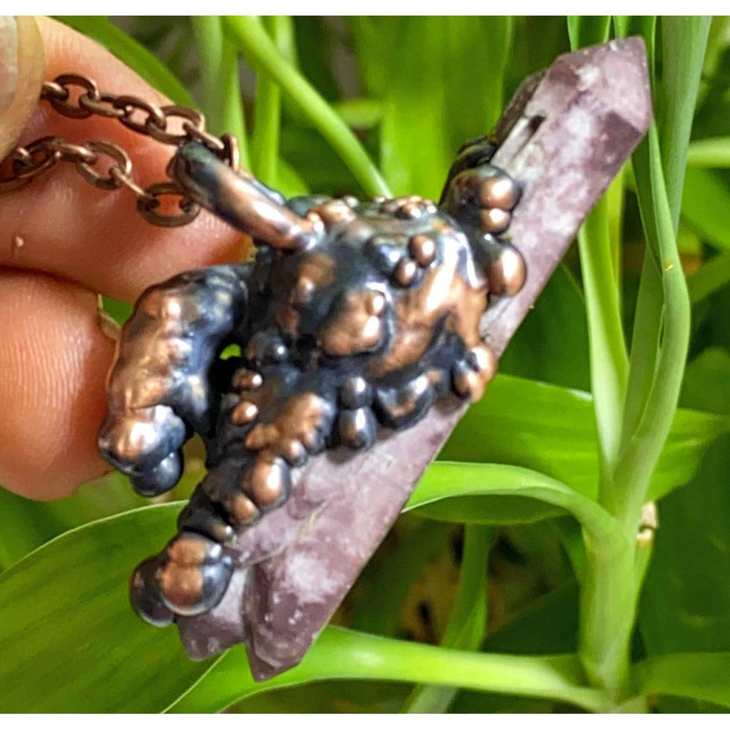 Friendly Bear Animal Totem~ Lithium Quartz & Herkimer Diamond Ooak Handmade Copper Necklace (28" chain) - Earth Family Crystals