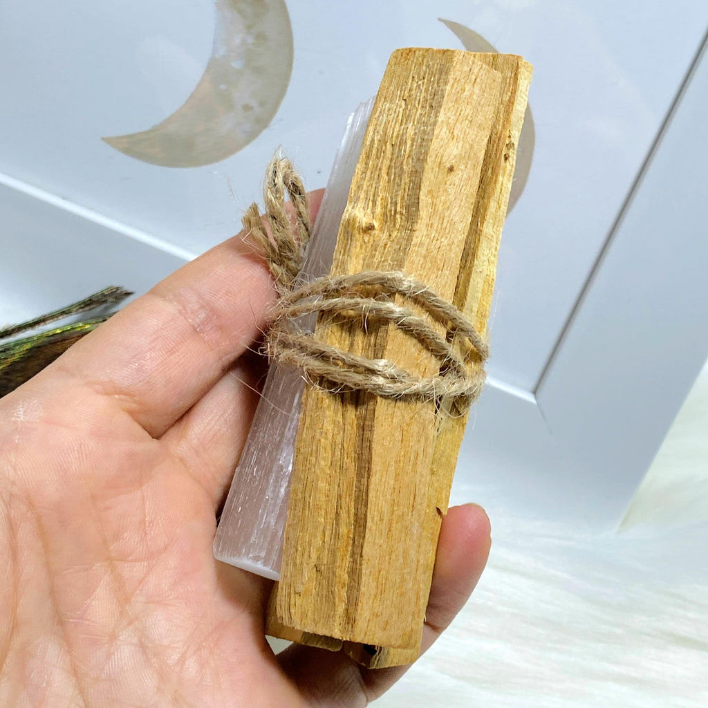 One Cleansing Kit! Includes Selenite Natural Wand & 3 Palo Santo Sticks  (Sustainably Harvested) - Earth Family Crystals