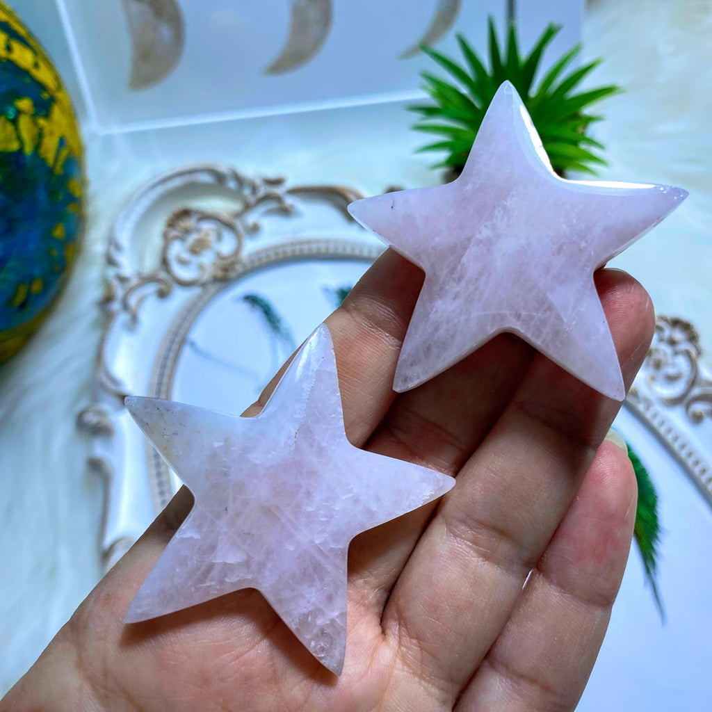 One Sweet Pink Rose Quartz Star Carving - Earth Family Crystals