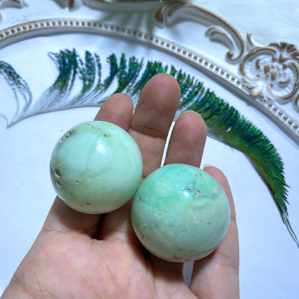 One Chrysoprase Small Partially Polished Sphere Carving - Earth Family Crystals