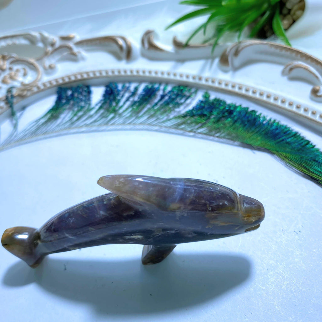 Violet Flame Purple Agate Standing Dolphin Carving #1 - Earth Family Crystals