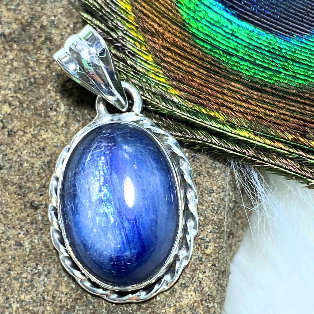 Dancing Silver Sheen! Blue Kyanite Sterling Silver Pendant (Includes Silver Chain) #4 - Earth Family Crystals