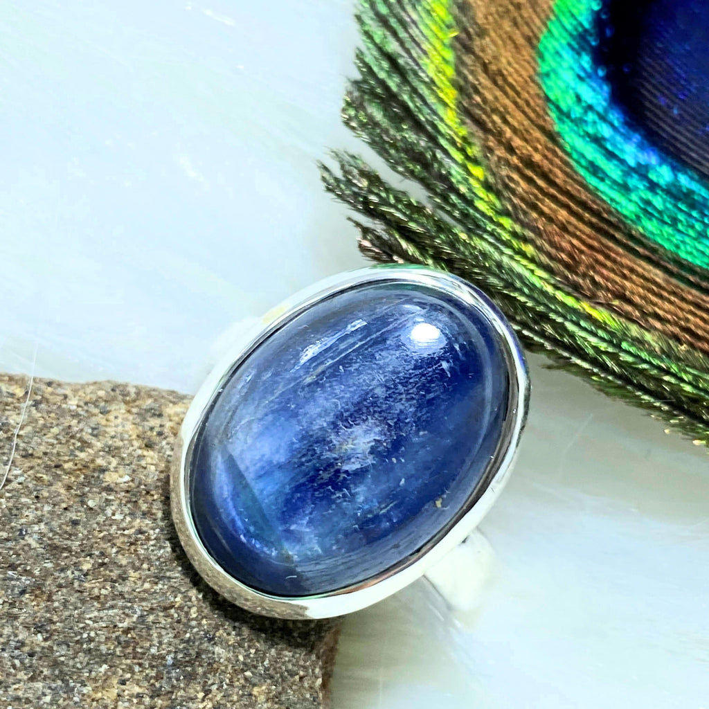 Dancing Silver Sheen Blue Kyanite Sterling Silver Ring (Size 8.5) - Earth Family Crystals