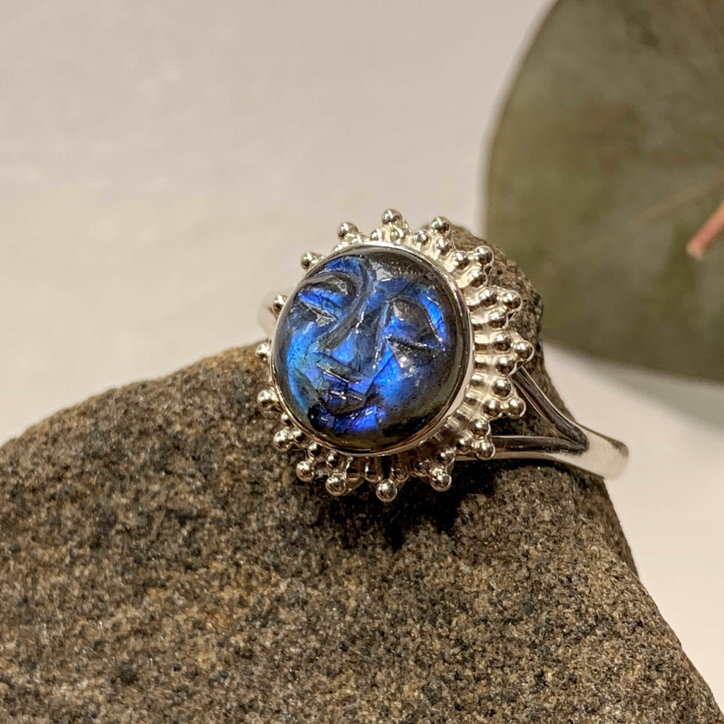 Amazing Tranquil Moon/Sun Goddess Labradorite Sterling Silver Ring (Sizes 6.5 - 11.5) - Earth Family Crystals