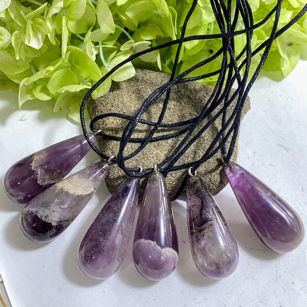 One Genuine Auralite-23 Teardrop Pendant on Adjustable Cotton Cord - Earth Family Crystals
