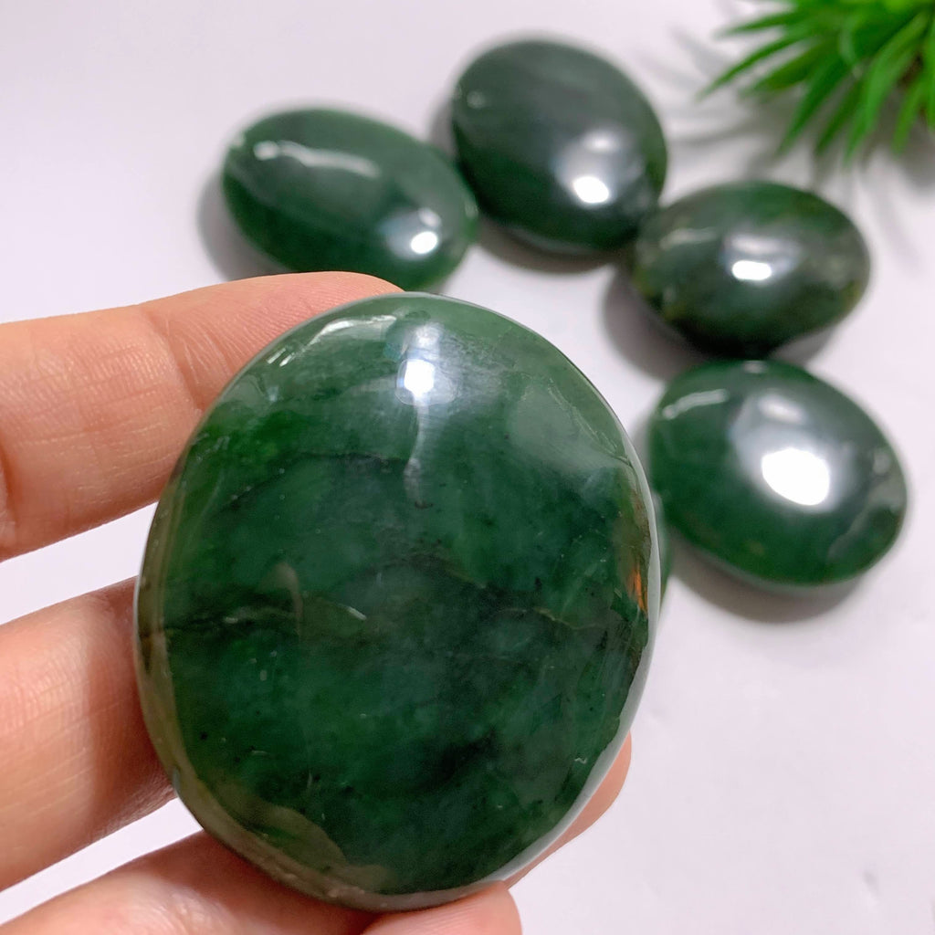 One Dark Forest Green Jade Handheld Palm Stone~Locality BC, Canada - Earth Family Crystals