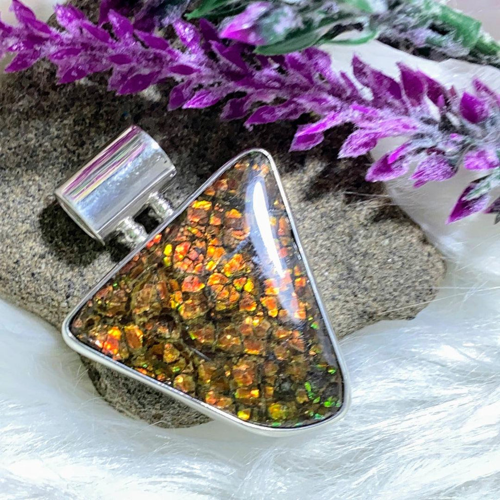 Flashy Ammolite Pendant in Sterling Silver (Includes Silver Chain) - Earth Family Crystals