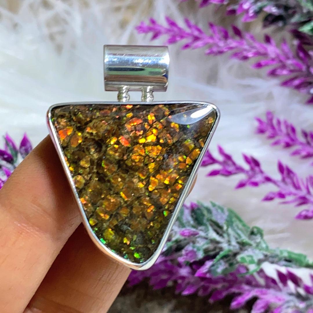 Flashy Ammolite Pendant in Sterling Silver (Includes Silver Chain) - Earth Family Crystals