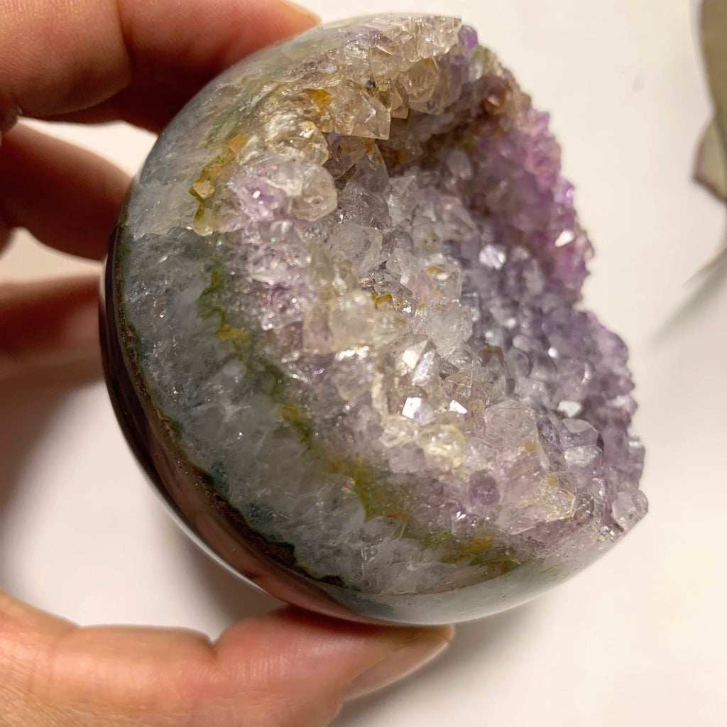 Incredible Layered Color Contrast~Large Amethyst Druzy & Agate Geode Sphere From Brazil - Earth Family Crystals