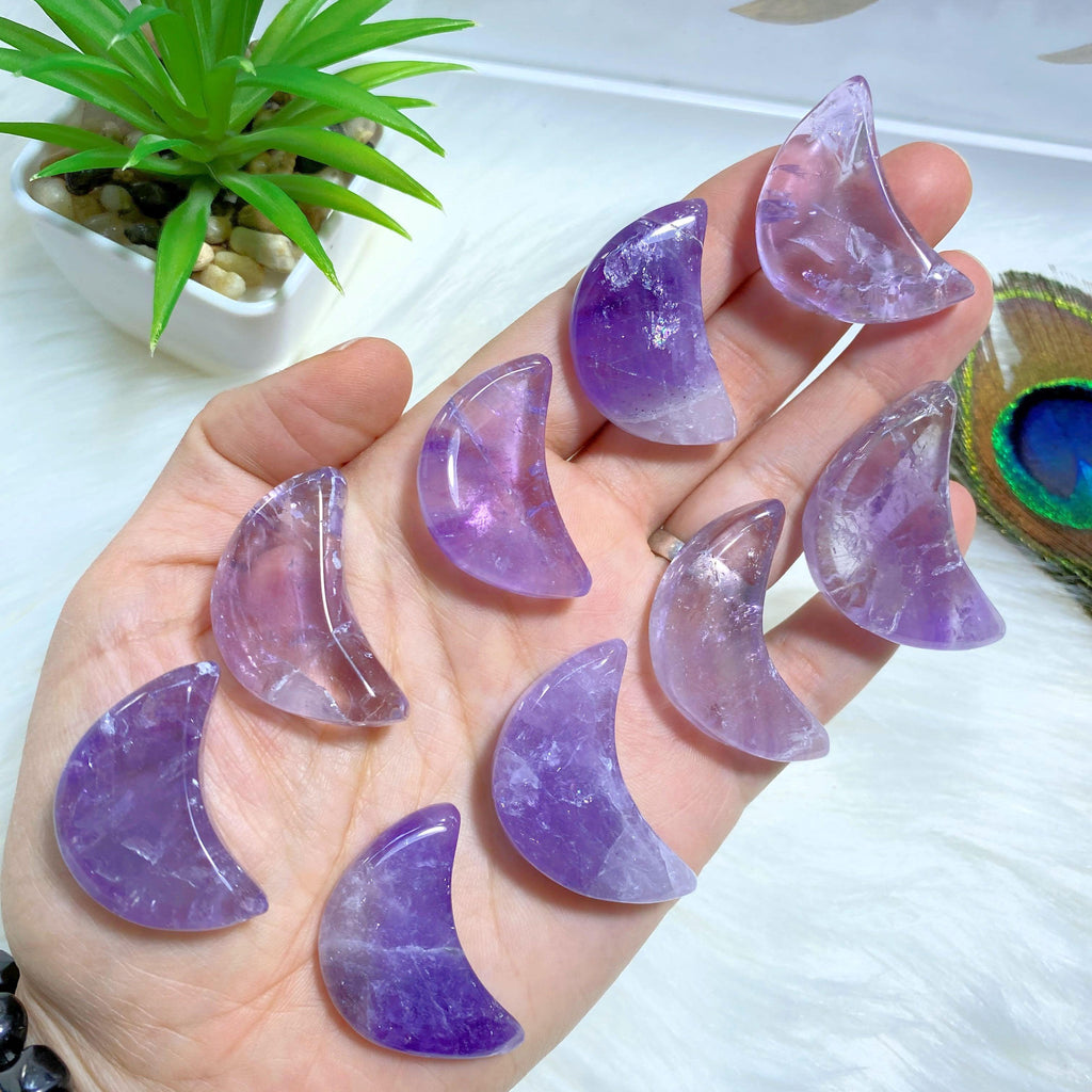 One Amethyst Crescent Moon Carving - Earth Family Crystals
