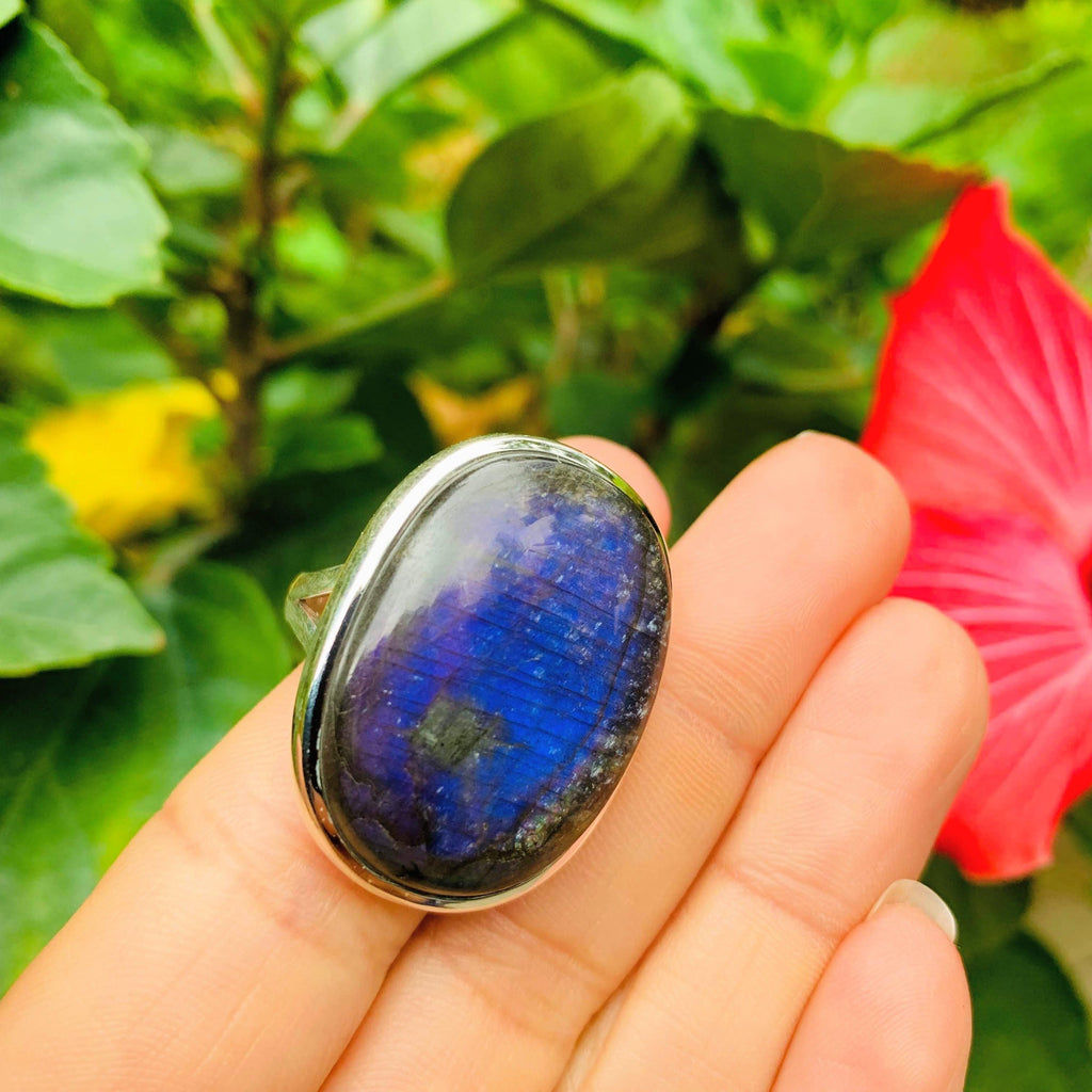 Purple Flashes Chunky  Labradorite Gemstone Ring in Sterling Silver (Size 10) - Earth Family Crystals