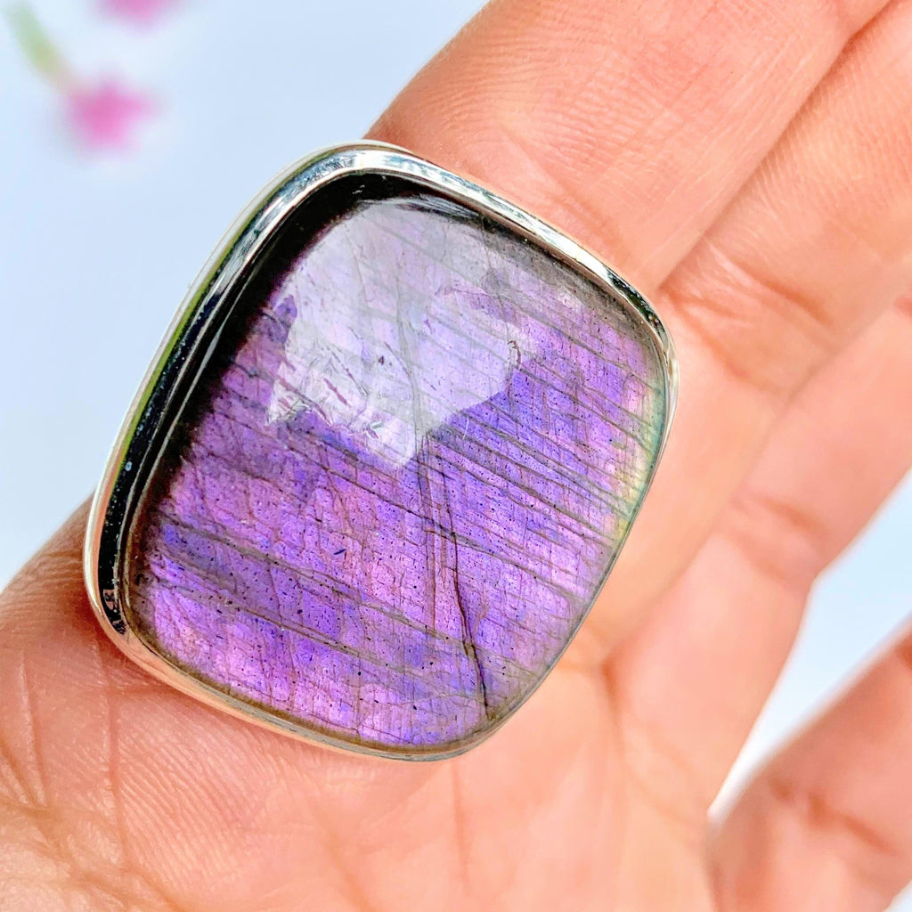 Chunky Incredible Purple & Pink Labradorite Gemstone Ring in Sterling Silver (Size 10) - Earth Family Crystals
