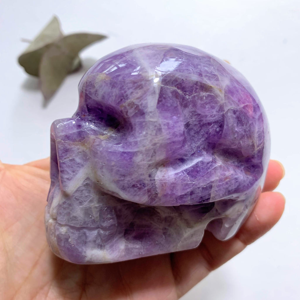 Unique Patterns Lavender Purple Large Chevron Amethyst Skull Carving - Earth Family Crystals