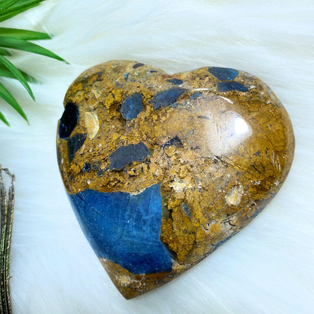 Blue Apatite & Brown Jasper Large Heart Partially Polished Carving From Brazil #1 - Earth Family Crystals