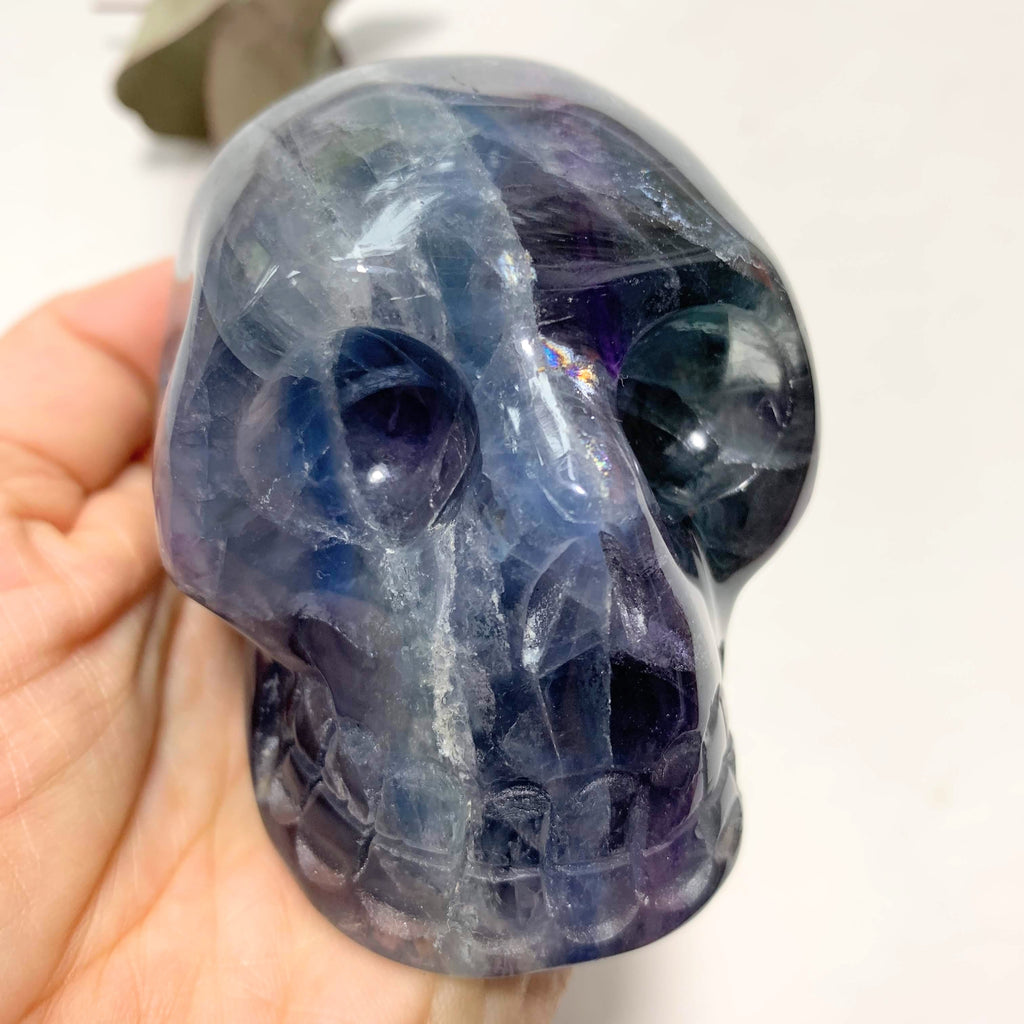 Fascinating  Large Blue/Green & Purple Fluorite Crystal Skull Carving - Earth Family Crystals