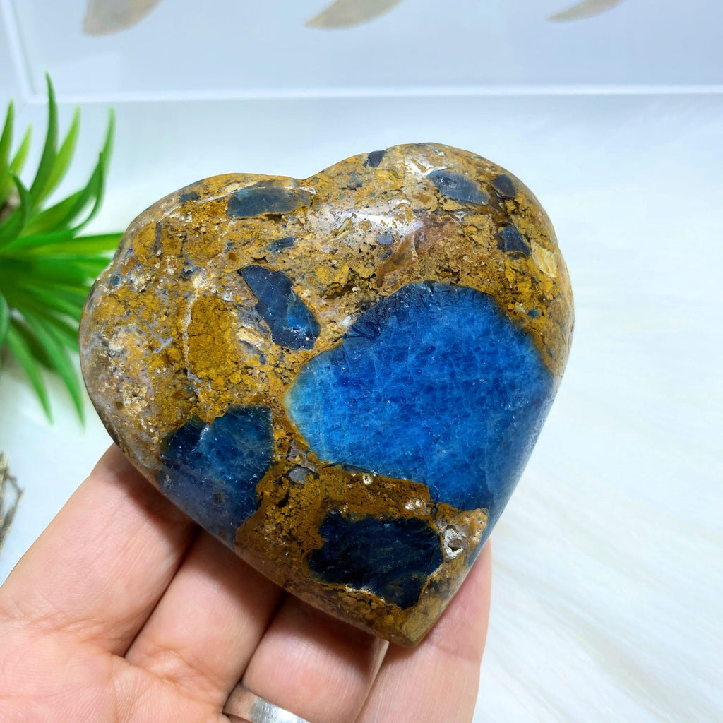 Blue Apatite & Brown Jasper Large Heart Partially Polished Carving From Brazil #1 - Earth Family Crystals