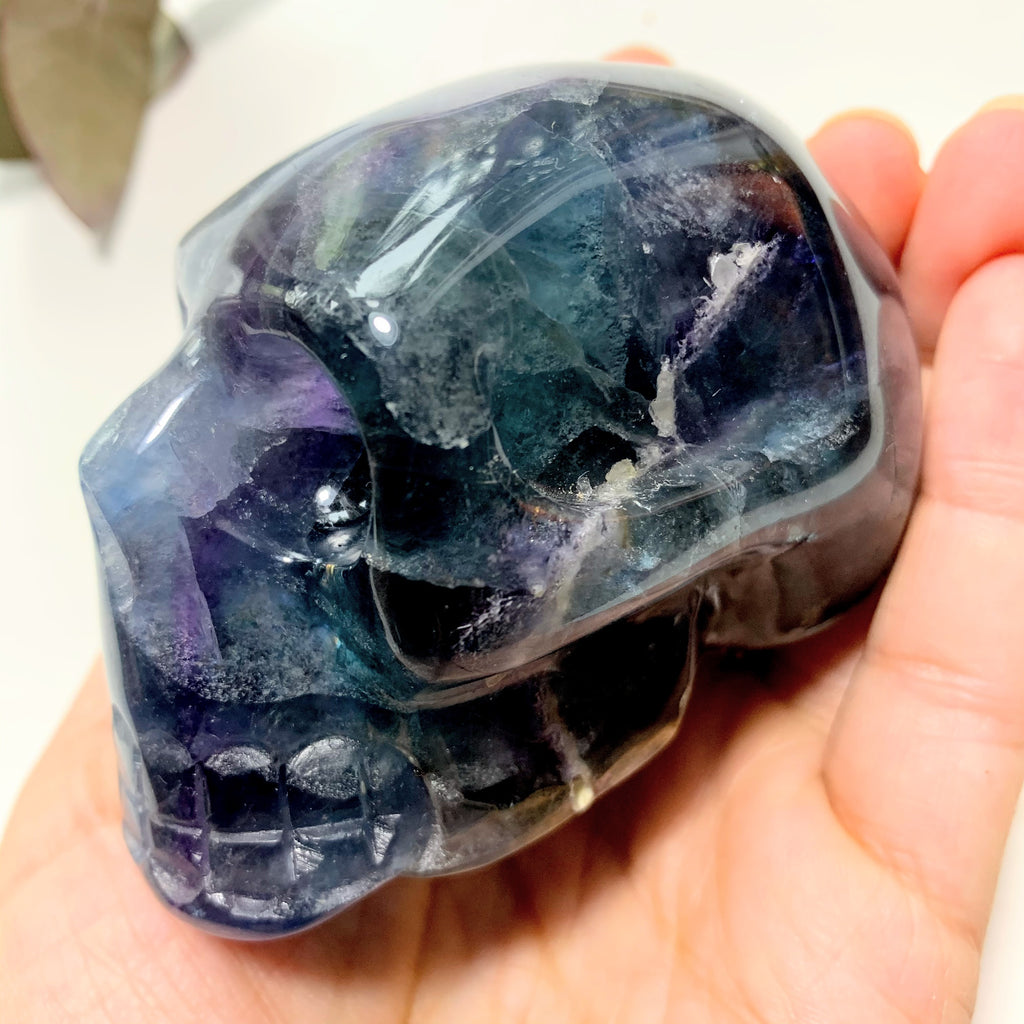 Fascinating  Large Blue/Green & Purple Fluorite Crystal Skull Carving - Earth Family Crystals