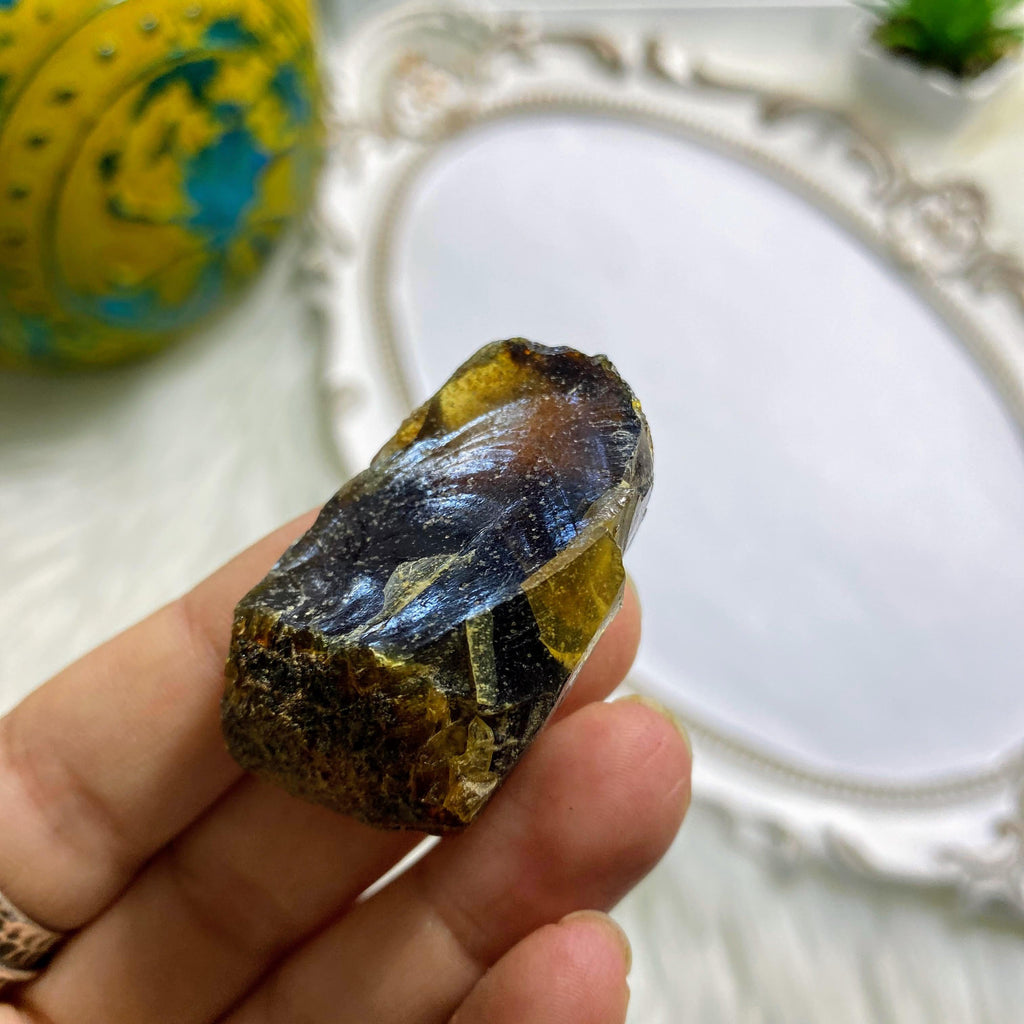 Sumatra Small Blue & Golden Amber Natural Specimen - Earth Family Crystals