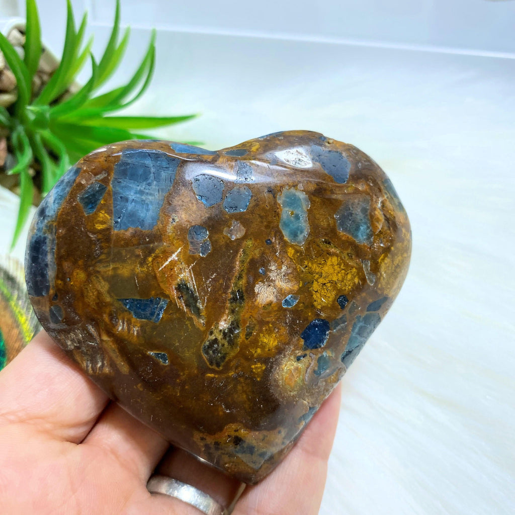 Blue Apatite & Brown Jasper Large Heart Partially Polished Carving From Brazil #3 - Earth Family Crystals