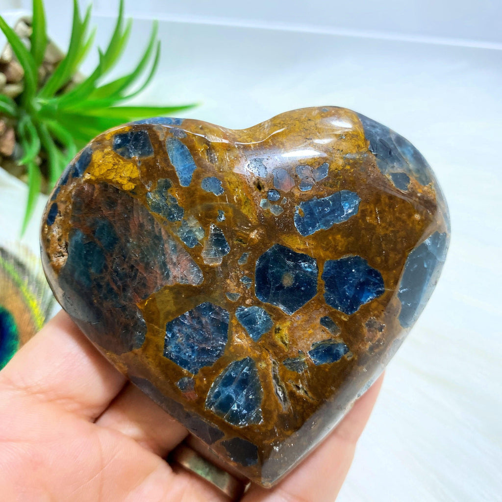 Blue Apatite & Brown Jasper Large Heart Partially Polished Carving From Brazil #3 - Earth Family Crystals