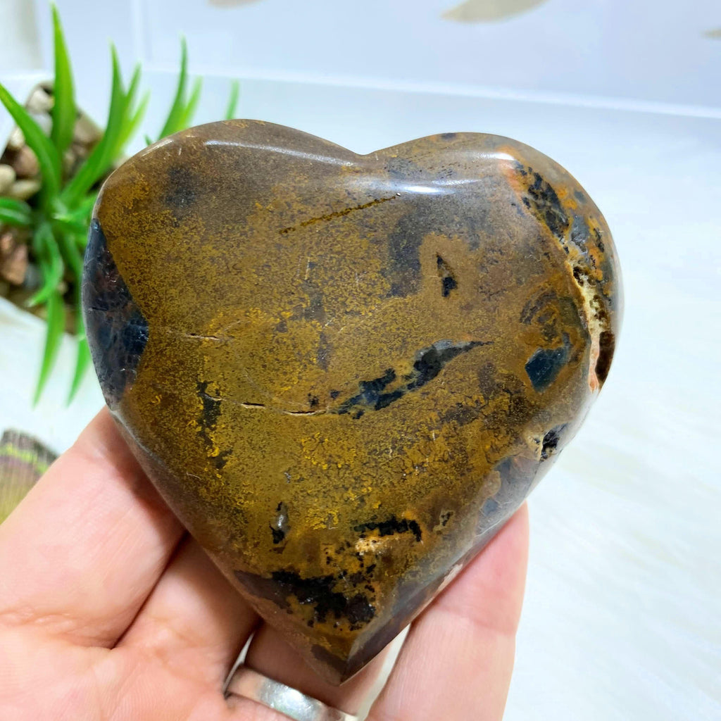 Blue Apatite & Brown Jasper Heart Partially Polished Carving From Brazil #4 - Earth Family Crystals