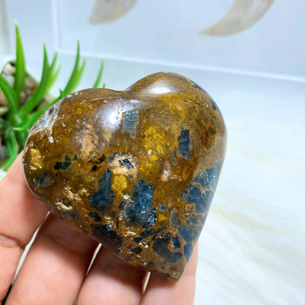 Blue Apatite & Brown Jasper Medium Heart Partially Polished Carving From Brazil #6 - Earth Family Crystals