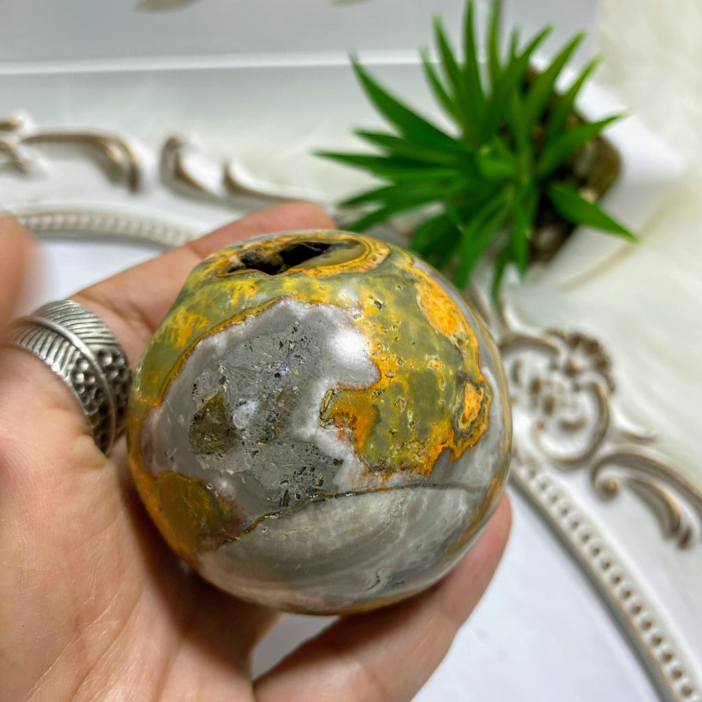 Bumble Bee Jasper Large Sphere Carving With Deep Cave Inclusions #4 - Earth Family Crystals