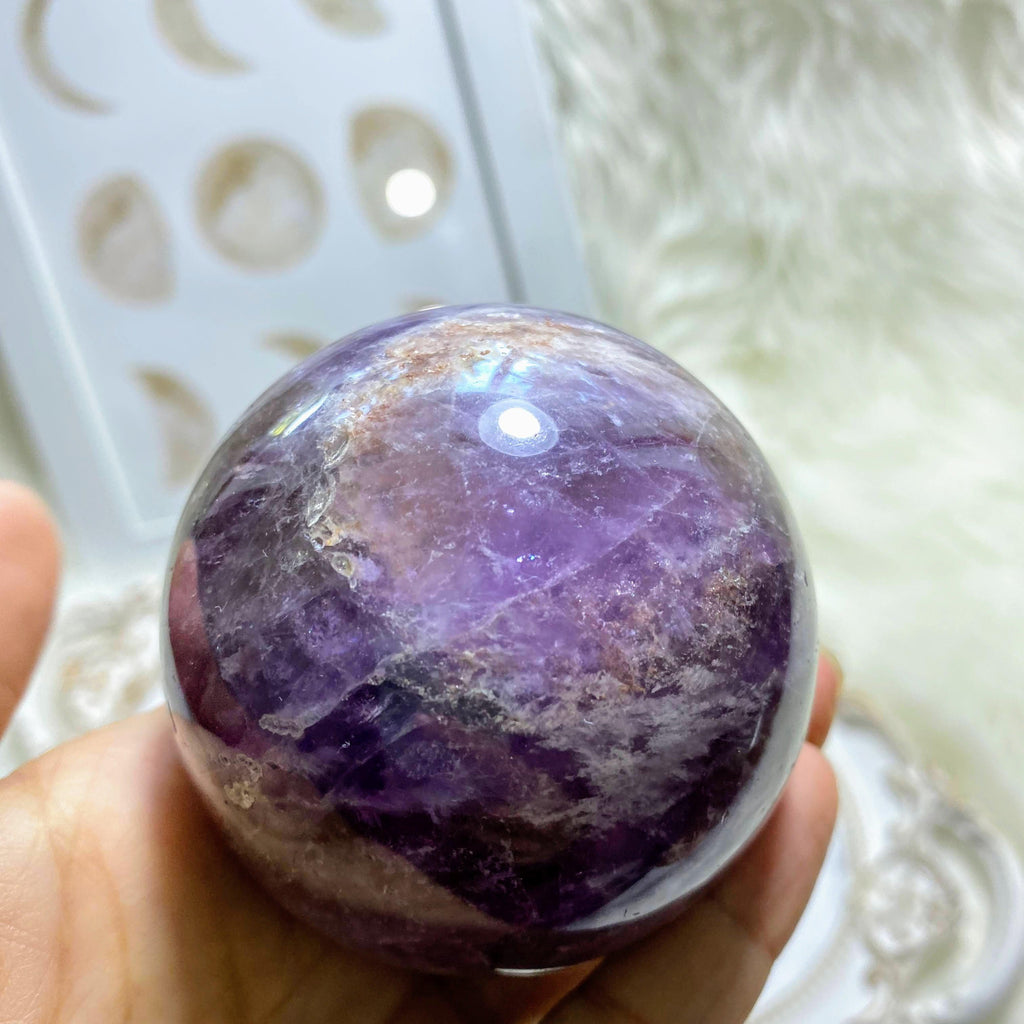 Gorgeous Ametrine XL Sphere Carving (Includes Wood Stand) - Earth Family Crystals