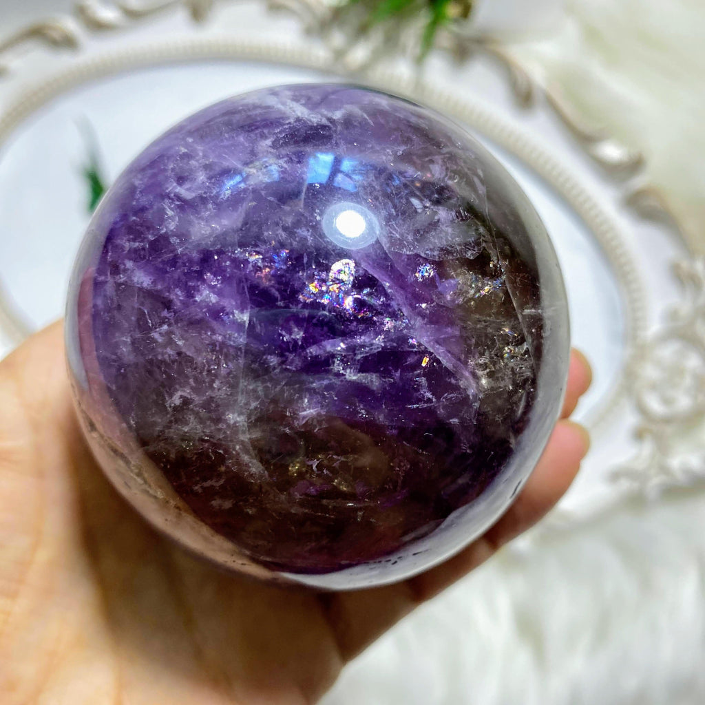 Gorgeous Ametrine XL Sphere Carving (Includes Wood Stand) - Earth Family Crystals