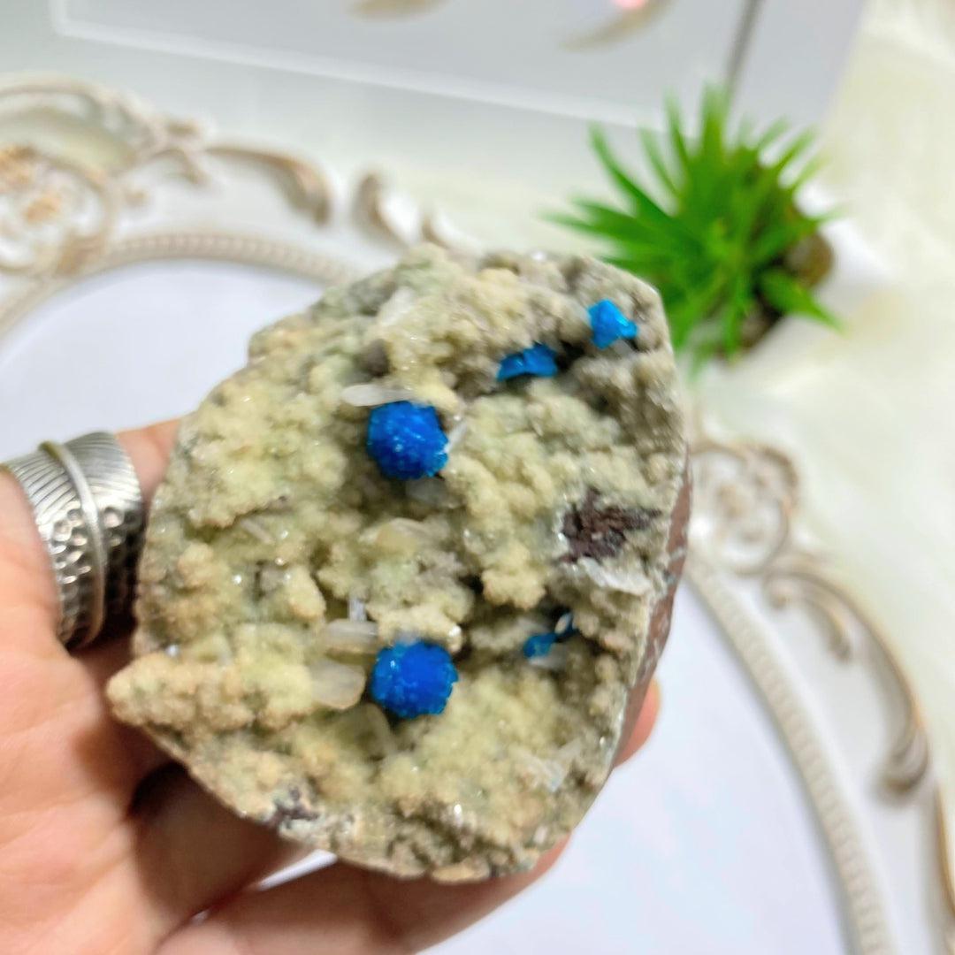 AA Grade Collectors Cavansite Crystals On Sparkly Stilbite Matrix From India - Earth Family Crystals