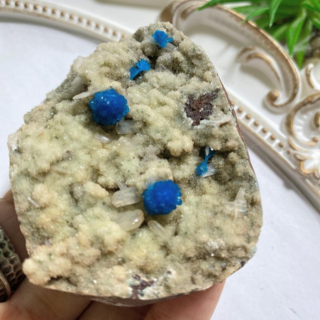 AA Grade Collectors Cavansite Crystals On Sparkly Stilbite Matrix From India - Earth Family Crystals