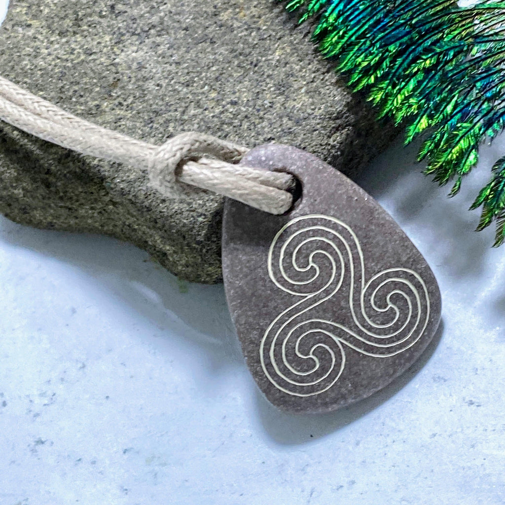 Triskelion Etched River Rock on Adjustable Cotton Cord #2 - Earth Family Crystals