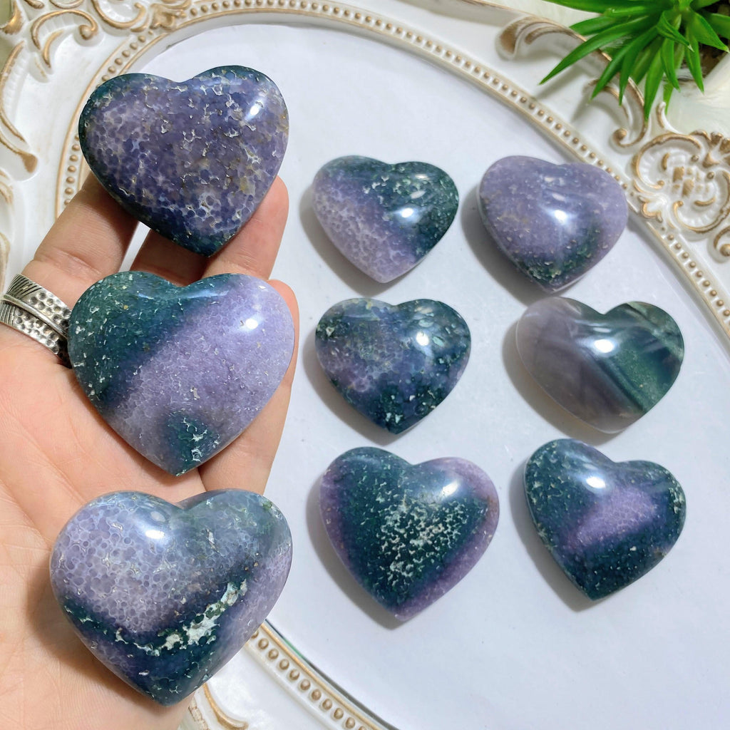 One Juicy Green & Purple Grape Agate Polished  Heart - Earth Family Crystals