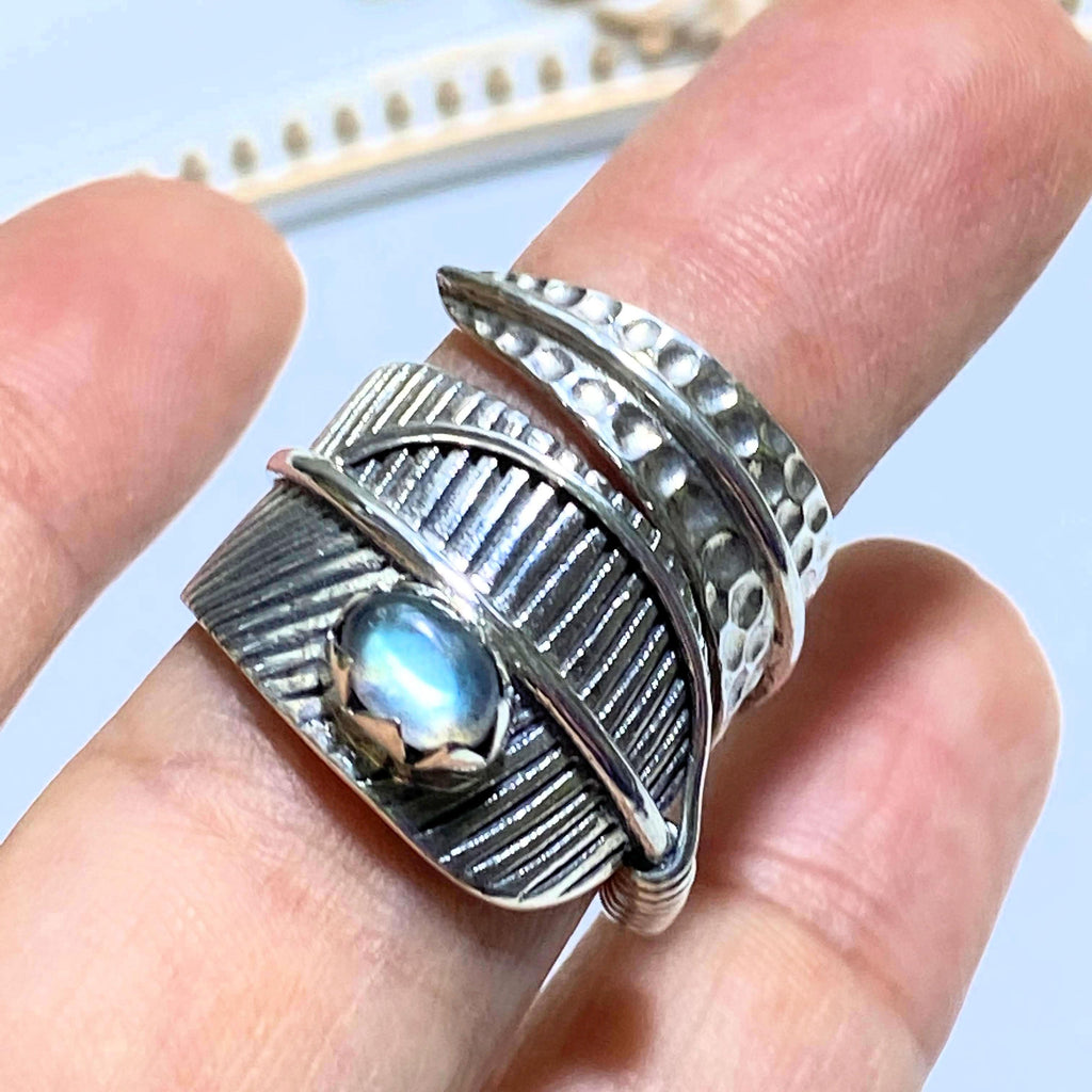 Gorgeous Labradorite Sterling Silver Ring (Adjustable Size 7-8) - Earth Family Crystals