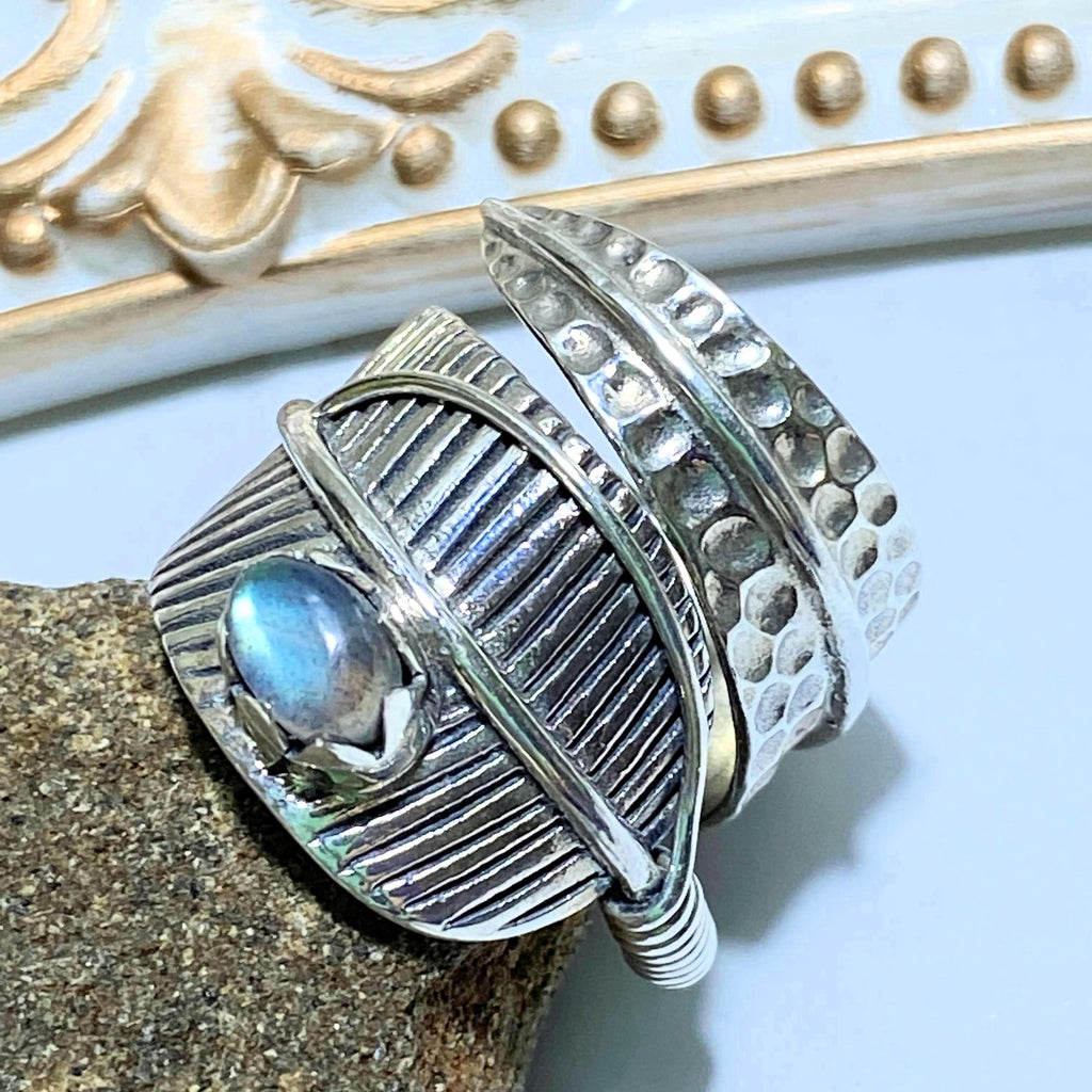 Gorgeous Labradorite Sterling Silver Ring (Adjustable Size 7-8) - Earth Family Crystals