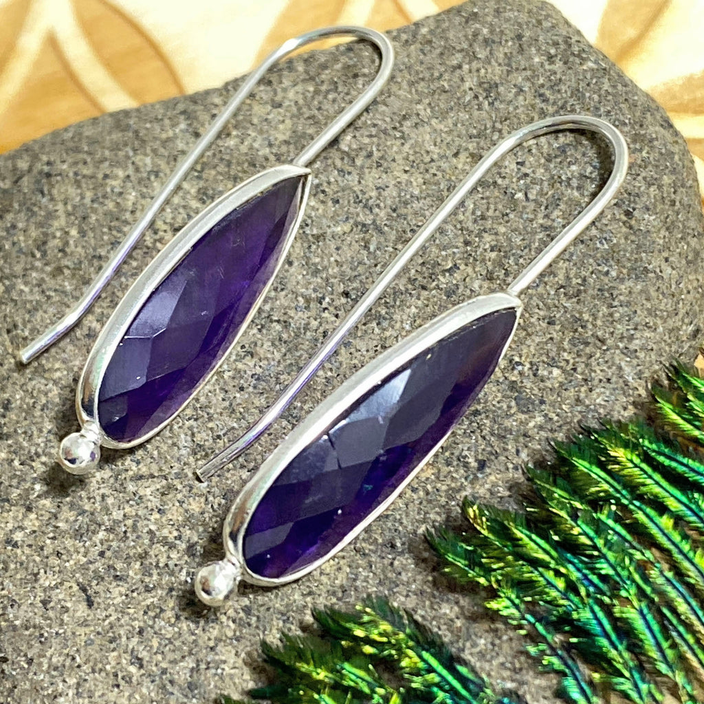 Pretty Faceted Deep Purple Amethyst Sterling Silver Earrings *REDUCED - Earth Family Crystals