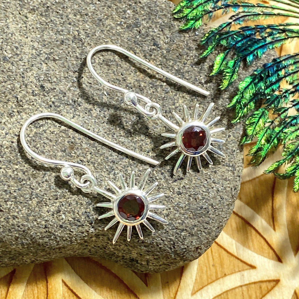 Faceted Red Garnet Sterling Silver Earrings - Earth Family Crystals