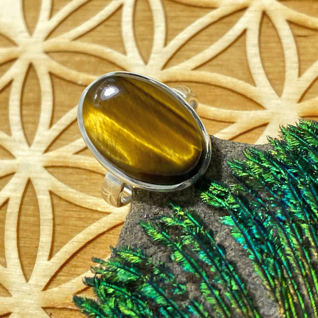 Golden Tiger Eye Sterling Silver Ring (Size 8.5) - Earth Family Crystals