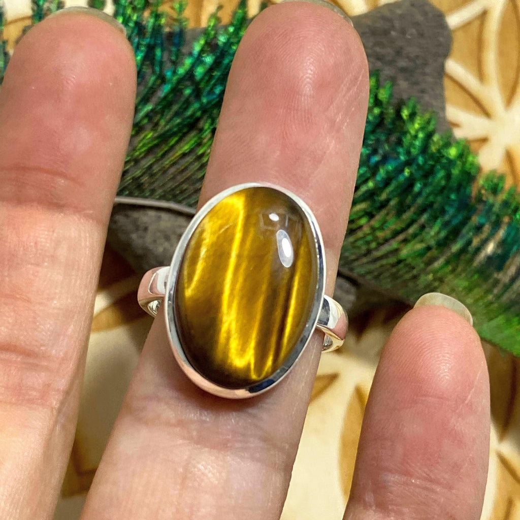 Golden Tiger Eye Sterling Silver Ring (Size 8.5) - Earth Family Crystals