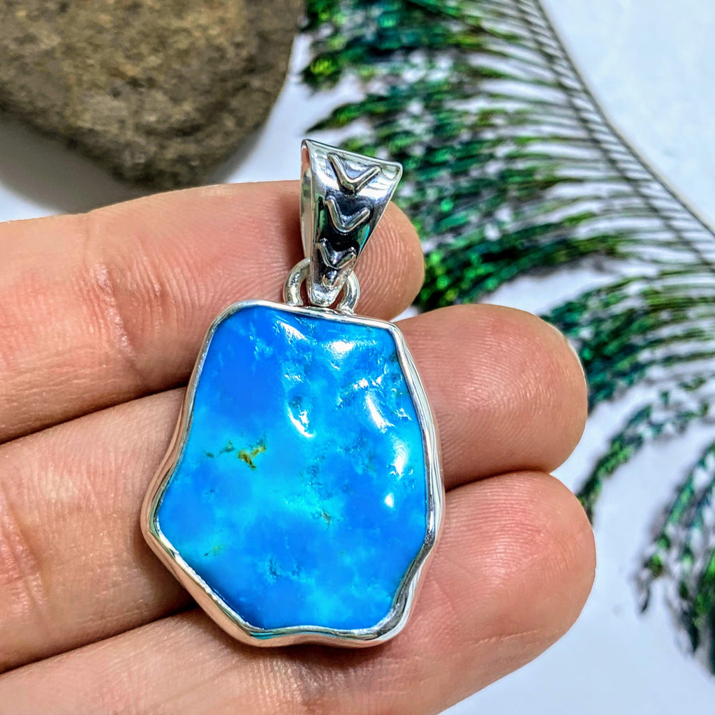 Vibrant Genuine Arizona Turquoise Sterling Silver Pendant (Includes Silver Chain) - Earth Family Crystals