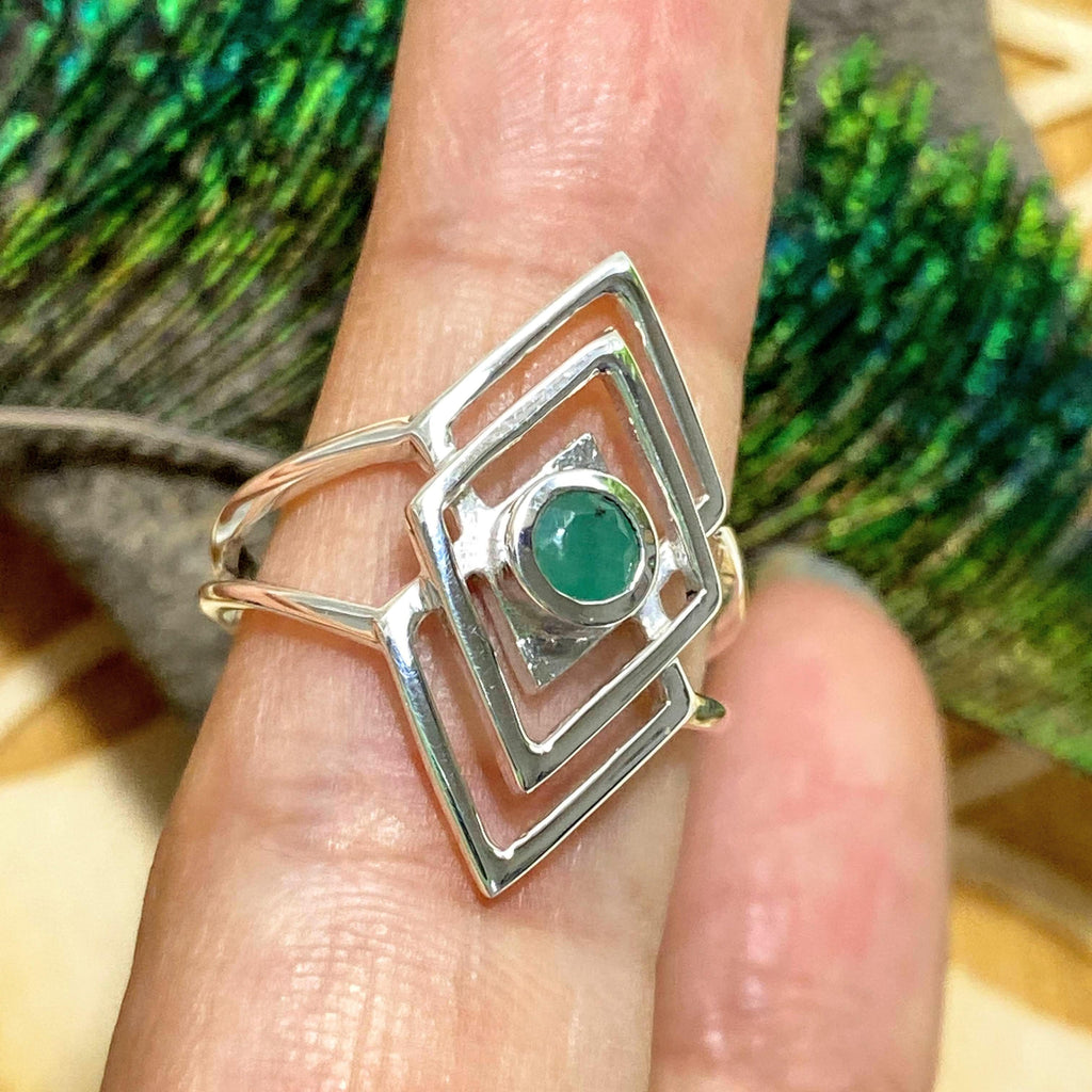 Faceted Emerald Sacred Geometry Sterling Silver Ring (Size 7) - Earth Family Crystals