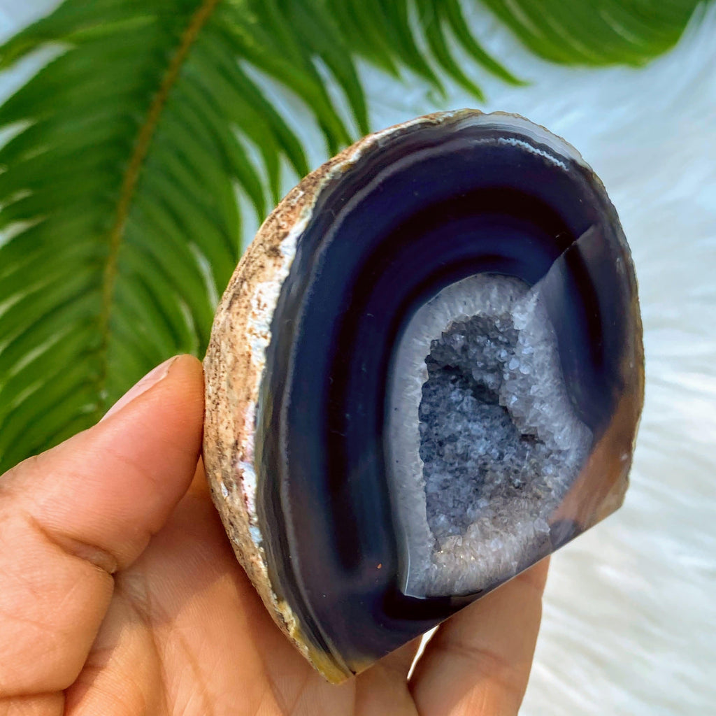 Druzy Blue Agate Standing Display Partially polished Specimen from Brazil - Earth Family Crystals