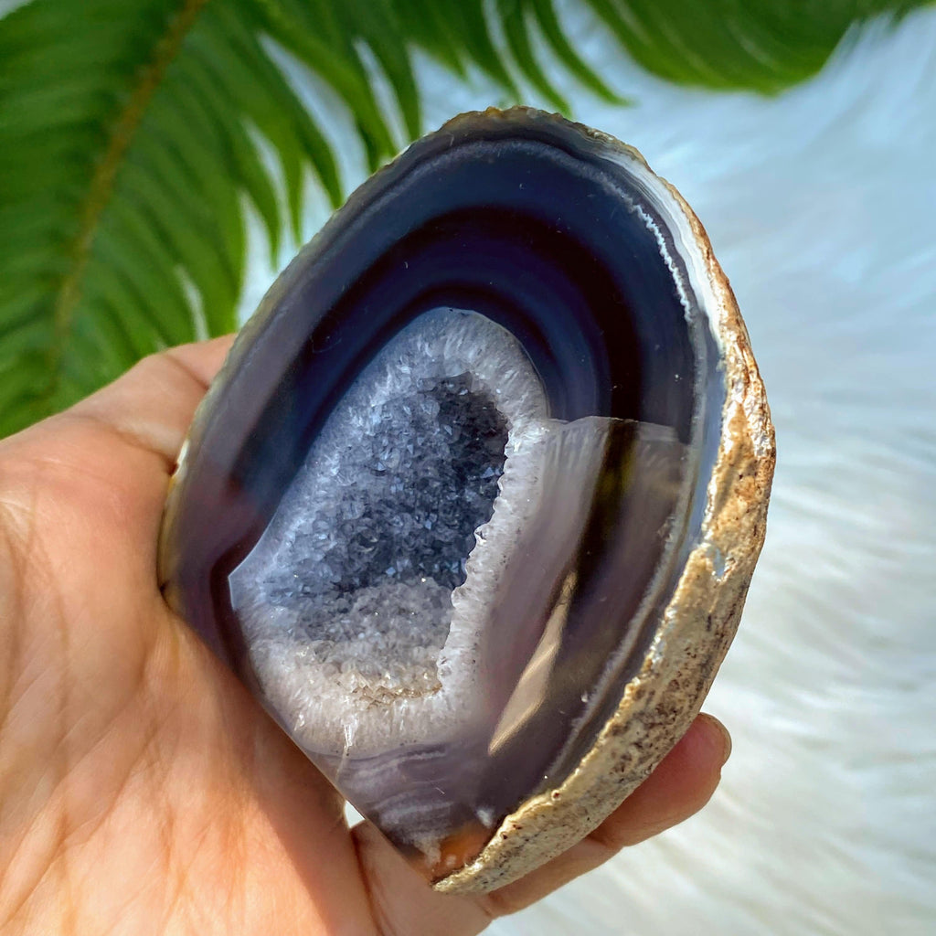 Druzy Blue Agate Standing Display Partially polished Specimen from Brazil - Earth Family Crystals