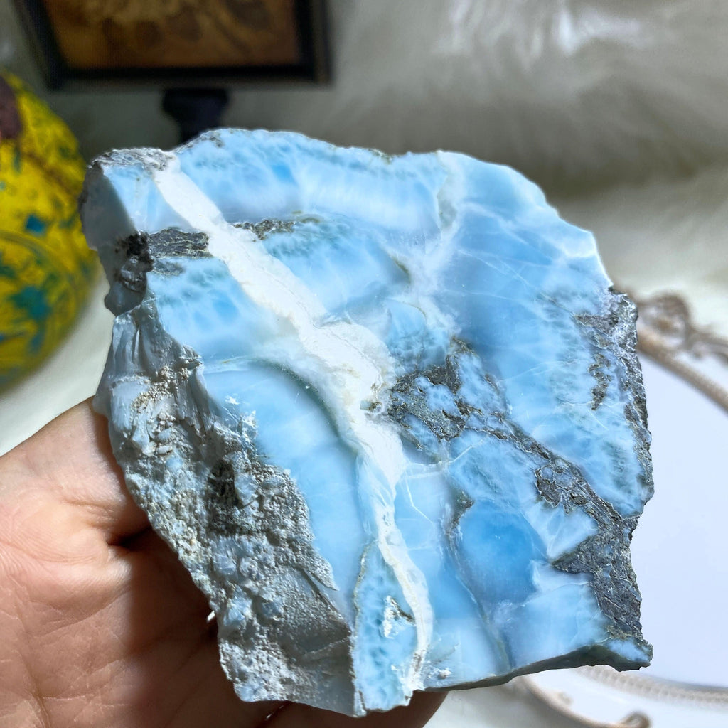 Incredible Large Larimar Slice Partially Polished Specimen From The Dominican Republic - Earth Family Crystals
