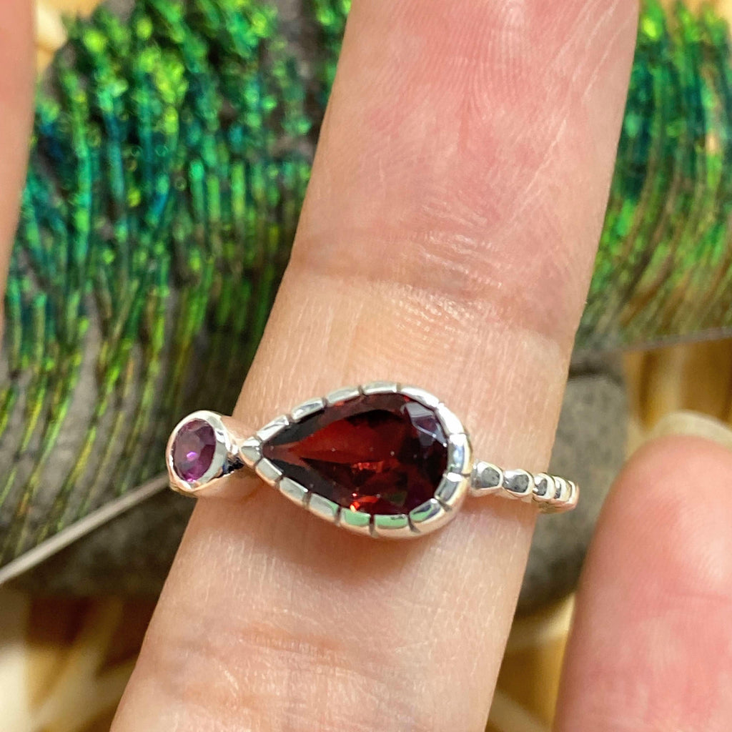 Faceted Pink & Red Garnet  Sterling Silver Ring (Size 7) - Earth Family Crystals