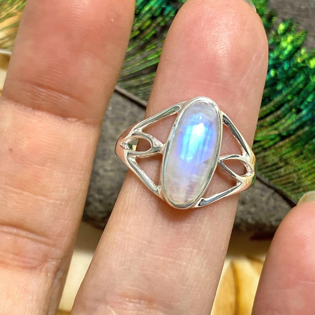 Lovely Rainbow Moonstone Sterling Silver Ring (Size 8) - Earth Family Crystals